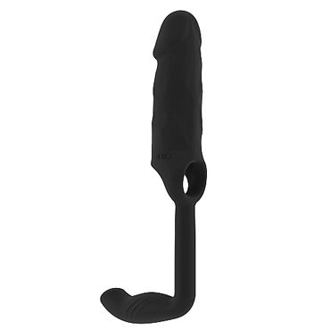 Shots Toys Sono Stretchy Penis Extension and Plug №38, черная, Насадка на пенис с анальной втулкой