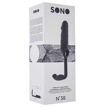Shots Toys Sono Stretchy Penis Extension and Plug №38, серая - Насадка на пенис с анальной втулкой - купить в секс шопе