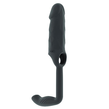 Shots Toys Sono Stretchy Penis Extension and Plug №38, серая, Насадка на пенис с анальной втулкой