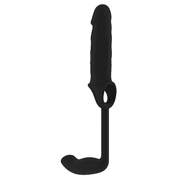 Shots Toys Sono Stretchy Penis Extension and Plug №34, черная, Насадка на пенис с анальной втулкой
