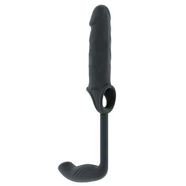 Shots Toys Sono Stretchy Penis Extension and Plug №34, серая, Насадка на пенис с анальной втулкой