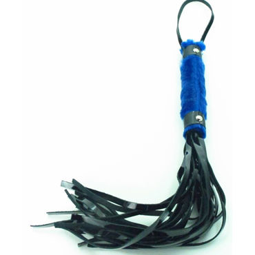 BDSM Арсенал Лаковая плеть с синим мехом, Многохвостая