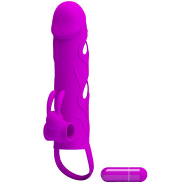 Baile Pretty Love Penis Sleeve 5,5", фиолетовая - Насадка на пенис с клиторальным кроликом - купить в секс шопе