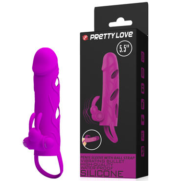 Baile Pretty Love Penis Sleeve 5,5", фиолетовая, Насадка на пенис с клиторальным кроликом