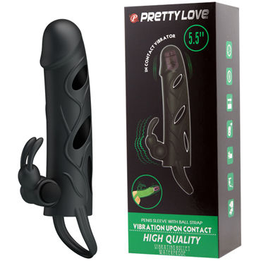 Baile Pretty Love Penis Sleeve 5,5", черная, Насадка на пенис с виброэлементов в области головка