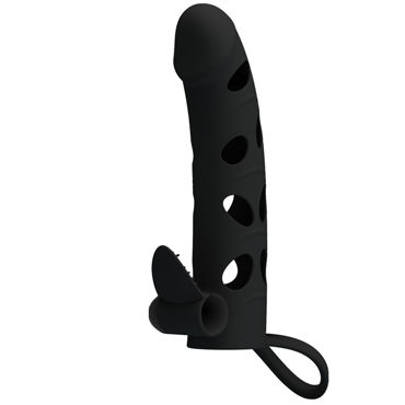 Baile Pretty Love Penis Sleeve 6", черная - Насадка на пенис с язычком для клитора - купить в секс шопе