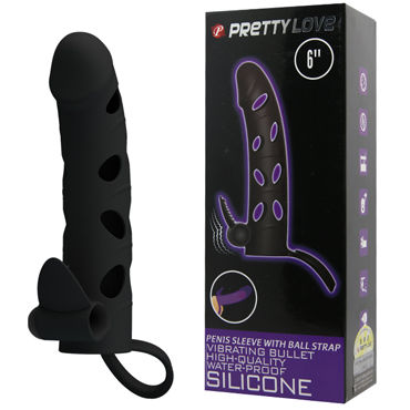 Baile Pretty Love Penis Sleeve 6", черная, Насадка на пенис с язычком для клитора