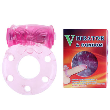 Baile Vibrator&Condom с бабочкой, розовое, Эрекционное кольцо с вибрацией