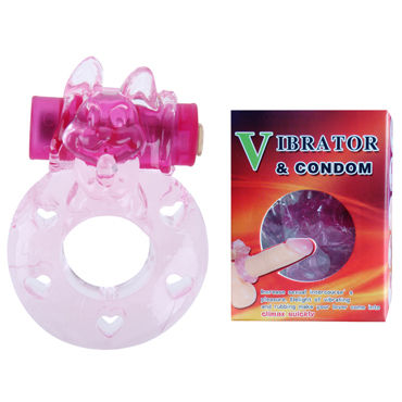 Baile Vibrator&Condom с кроликом, розовое, Эрекционное кольцо с вибрацией