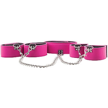 Ouch! Reversible Collar With Wrist & Ankle Cuffs, черно-розовая - фото, отзывы