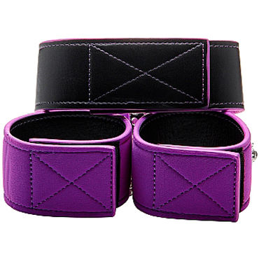 Ouch! Reversible Collar and Wrist Cuffs, черно-фиолетовый - Ошейник с наручниками - купить в секс шопе