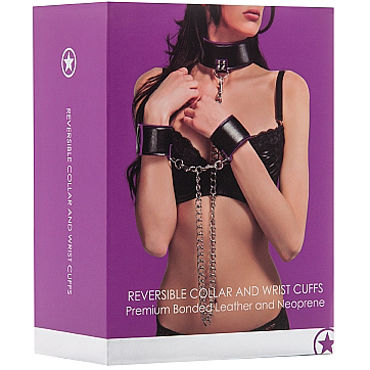Новинка раздела Секс игрушки - Ouch! Reversible Collar and Wrist Cuffs, черно-фиолетовый