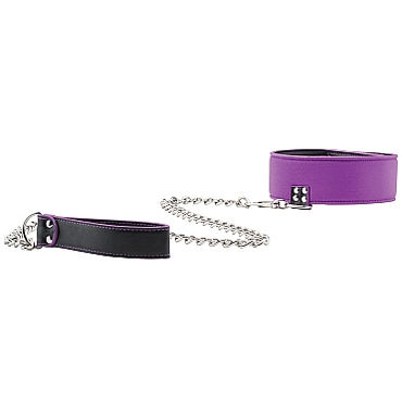 Ouch! Reversible Collar with Leash, черно-фиолетовый — фото 2
