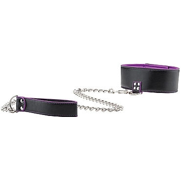 Ouch! Reversible Collar with Leash, черно-фиолетовый — фото 1