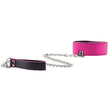 Ouch! Reversible Collar with Leash, черно-розовый — фото 2