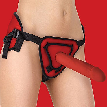 Ouch! Deluxe Silicone Strap On 10", красный - Страпон с креплениями - купить в секс шопе
