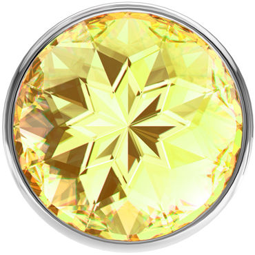 Lola Toys Diamond Sparkle Large, серебристая - Анальная пробка с желтым кристаллом - купить в секс шопе