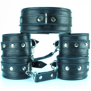 BDSM Арсенал Комплект для фиксации, черный, Из ошейника, наручников и оков