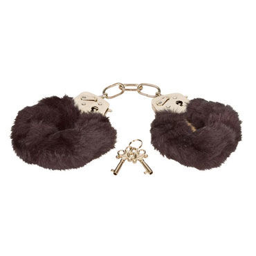 Eroflame Furry Love Cuffs, черные, Металлические наручники с мехом