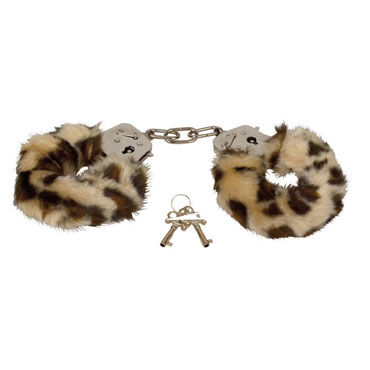 Eroflame Furry Love Cuffs, леопардовые, Металлические наручники с мехом