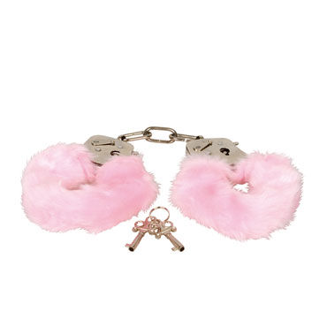 Eroflame Furry Love Cuffs, розовые, Металлические наручники с мехом