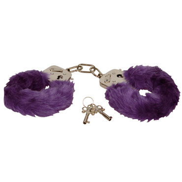 Eroflame Furry Love Cuffs, фиолетовые, Металлические наручники с мехом