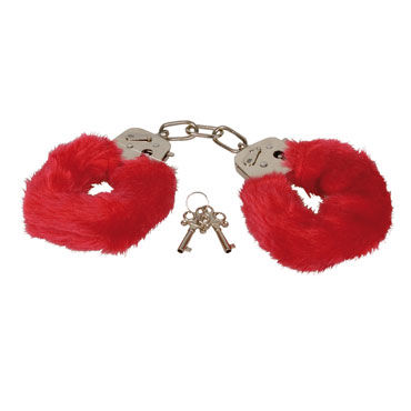 Eroflame Furry Love Cuffs, красные, Металлические наручники с мехом