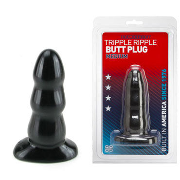 Doc Johnson Triple Ripple Butt Plugs, черная, Анальная ёлочка среднего размера