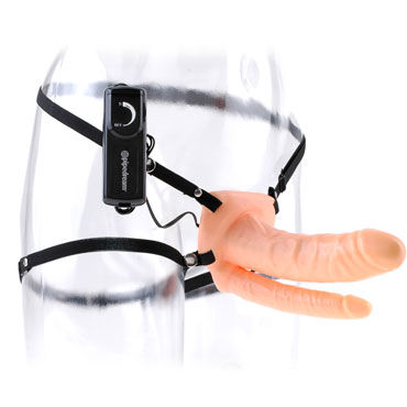 Pipedream Double Penetrator Vibrating Hollow, телесный - Анально-вагинальный страпон - купить в секс шопе