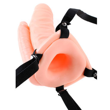 Pipedream Double Penetrator Vibrating Hollow, телесный, Анально-вагинальный страпон и другие товары Pipedream с фото