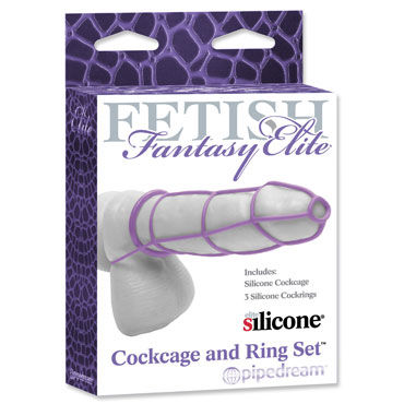 Pipedream Cockcage and Ring Set, фиолетовый, Силиконовая сбруя на пенис и эрекционные кольца