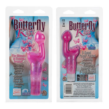 California Exotic Butterfly Kiss, розовый - Вибромассажер с вагинальным и клиторальным стимуляторами - купить в секс шопе