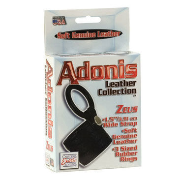 California Exotic Adonis Leather Collection - Сбруя на пенис с петлей для мошонки и три эрекционных кольца - купить в секс шопе