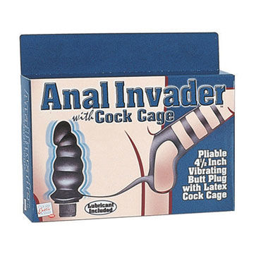 California Exotic Anal Invader with Cock Cage - Насадка на пенис с анальным вибратором - купить в секс шопе