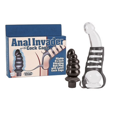 California Exotic Anal Invader with Cock Cage, Насадка на пенис с анальным вибратором