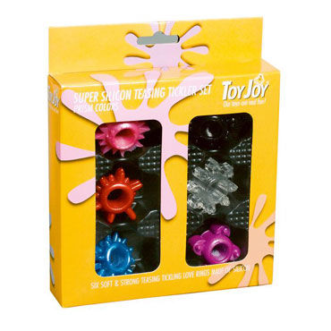 Toy Joy Super Silicon Teasing Tickler Set, Набор из шести разноцветных колец на пенис