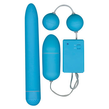 Toy Joy Funky Fun Box, голубой, Набор секс-игрушек, вибратор, виброяйцо и вагинальные шарики