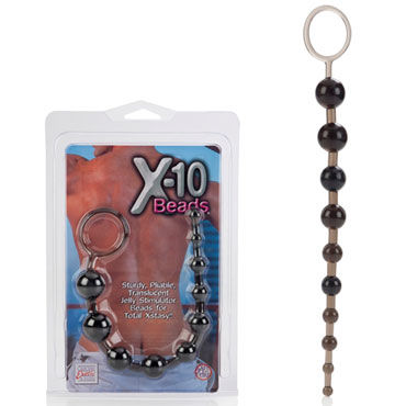 California Exotic X-10 Beads, черная, Гибкая анальная цепочка