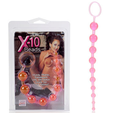 California Exotic X-10 Beads, розовая, Гибкая анальная цепочка