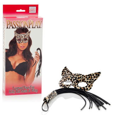 California Exotic Passion Play Kitty Kat Mask & Whip, Набор из леопардовых маски и плети