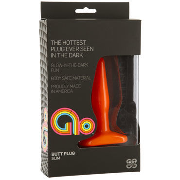 Doc Johnson GLO Slim, оранжевая - Небольшая анальная пробка, светящаяся в темноте - купить в секс шопе