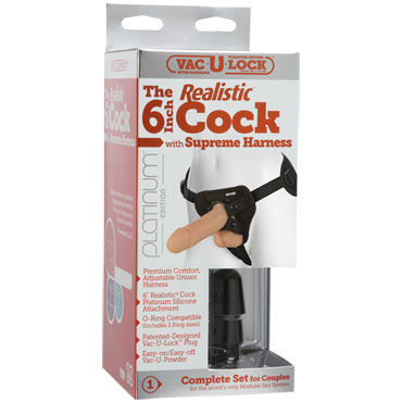 Doc Johnson Realistic Cock with Supreme Harness, телесный - Страпон с турсиками для крепления - купить в секс шопе