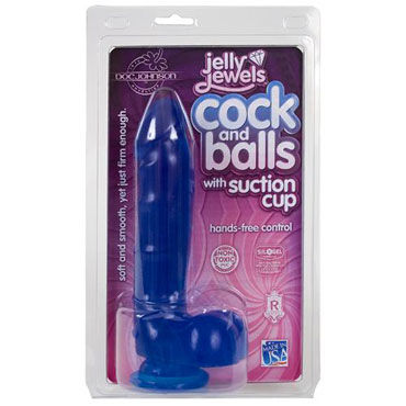 Doc Johnson Jelly Jewels Cock & Balls, синий - Реалистичный фаллоимитатор - купить в секс шопе