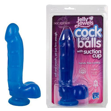 Doc Johnson Jelly Jewels Cock & Balls, синий, Реалистичный фаллоимитатор