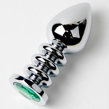 Anal Jewelry Plug Large Silver, зеленый, Большая анальная пробка с кристаллом