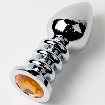 Anal Jewelry Plug Large Silver, оранжевый, Большая анальная пробка с кристаллом