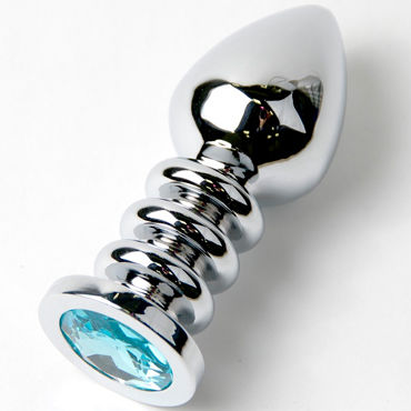 Anal Jewelry Plug Large Silver, светло-голубой, Большая анальная пробка с кристаллом