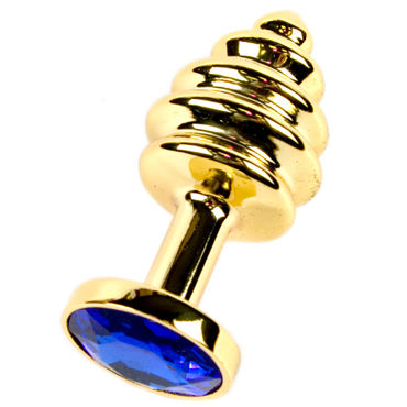 Anal Jewelry Plug Small Gold, синий, Маленькая анальная пробка с кристаллом