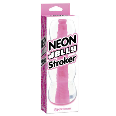 Pipedream Neon Jelly Stroker, розовый, Компактный мастурбатор с неоновым тоннелем