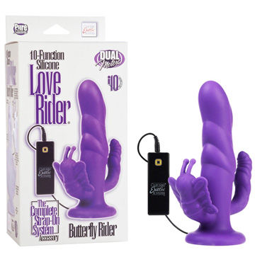 California Exotic Love Rider Butterfly Riders, фиолетовый, Анально-вагинальный страпон с клиторальным стимулятором